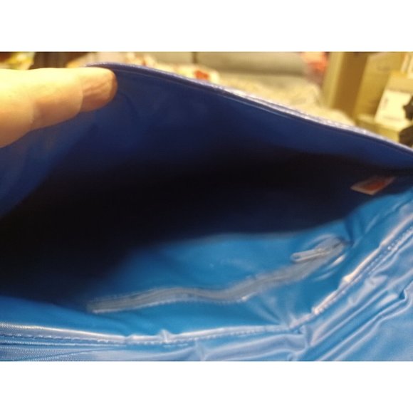 Vintage Bright Blue Faux Leather Large Clutch Purse Retro 60s Look Big Button - Picture 7 of 9